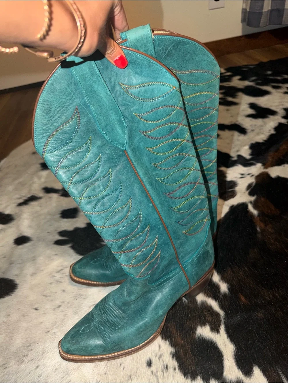 Justin Boots Vintage Turquoise Over-the-Knee Western Boots